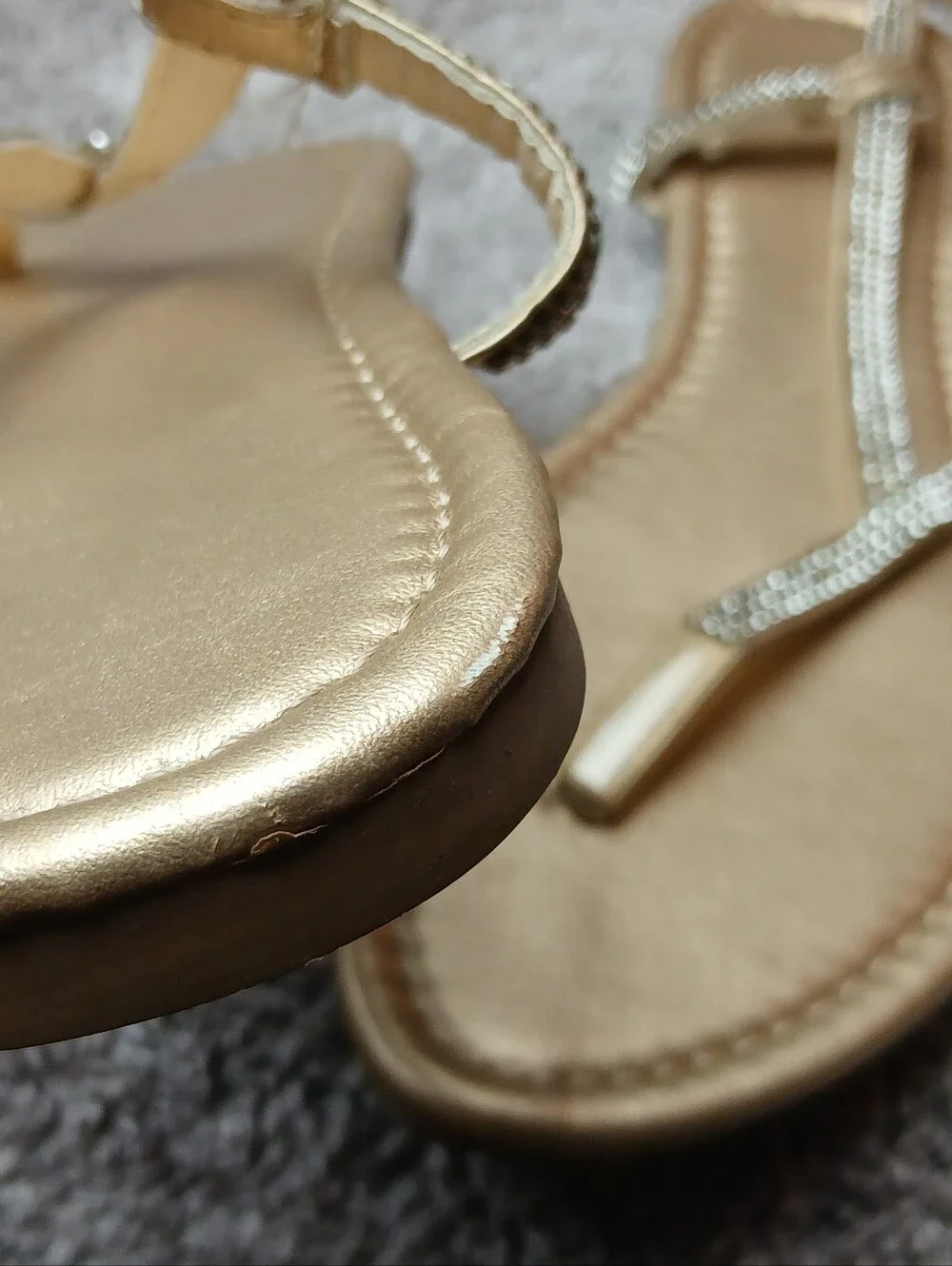 Metallic Gold Rhinestone T-Strap Slingback Flat Sandals 9